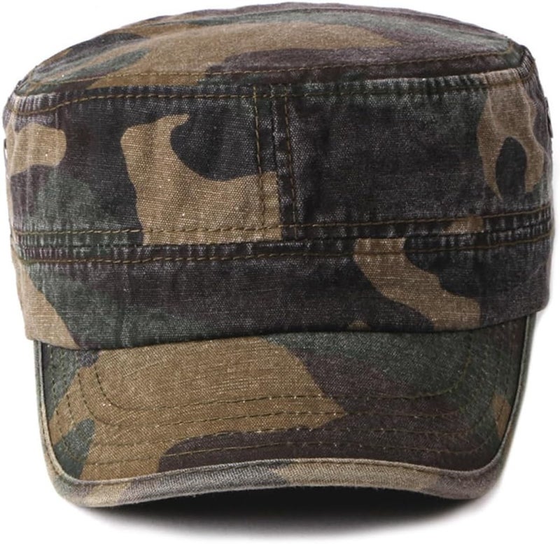 FASHIXD Military Flat Top Cap, Washed Cotton Vintage Adjustable Cadet Army Camo Hat, Outdoor Camping Baseball Cap for Men Women - Image 2